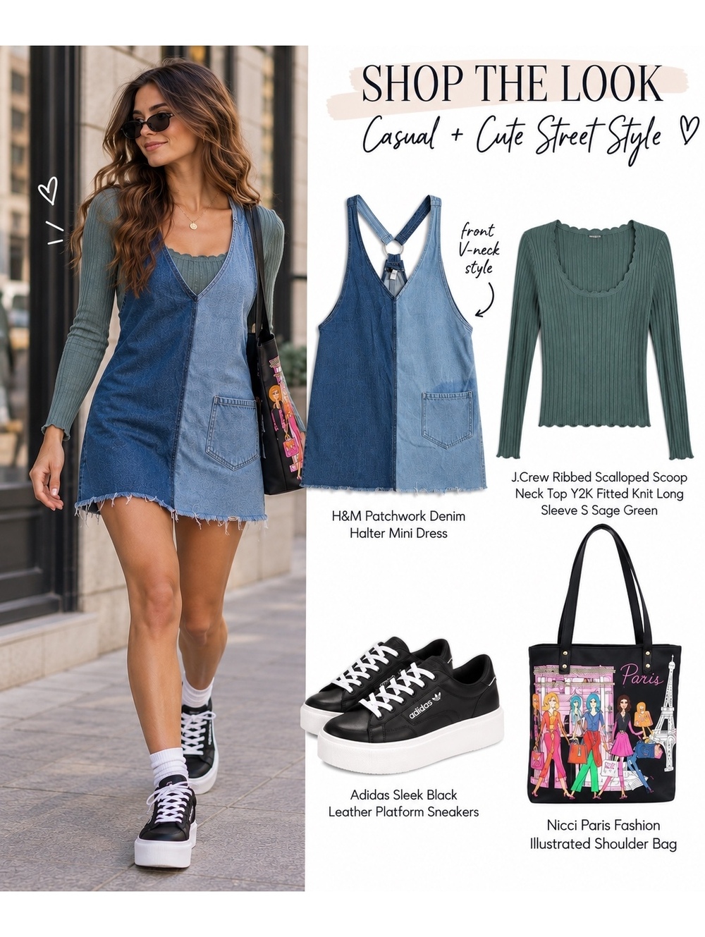 H&M Patchwork Denim Halter Mini Dress Y2K Festival Streetwear Coachella Style